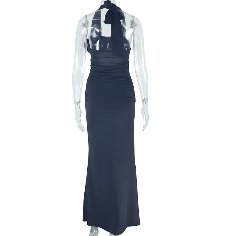 Chic Black Halter Cut-Out Maxi Gown with Rose Appliques – Your Ultimate Holiday Party & NYE Statement Piece