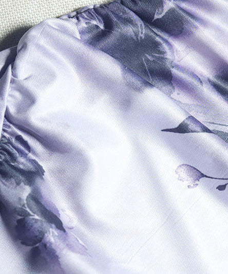 Chic Autumn Bloom One-Shoulder Asymmetrical Top | Long Sleeve Lavender Floral Blouse