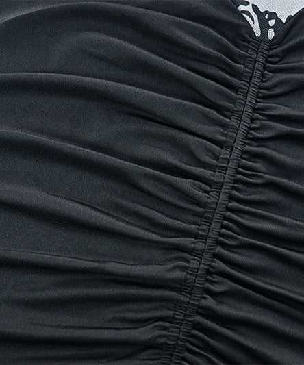 Fall Chic: Geometric Print Ruched High Neck Maxi Dress