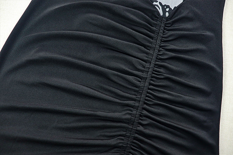 Fall Chic: Geometric Print Ruched High Neck Maxi Dress