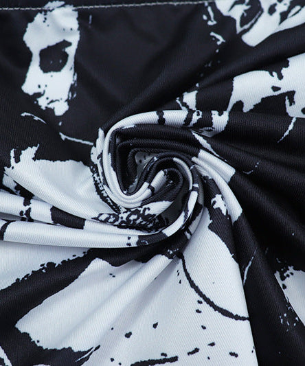 Edgy Monochrome Graphic Print Crop Top & Mini Skirt Set - Fall Statement Style