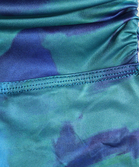 Chic Abstract Blue Ruched Maxi Dress – Square Neck, Side Slit & Backless Tie for Holiday Glam & Resort Escapes