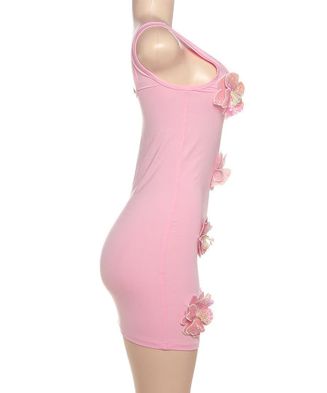 Sparkle & Bloom Pink Glitter Floral Mini Dress - Bodycon Party Glam for Fall Events