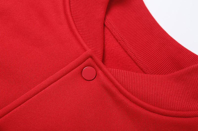 Women's Retro Varsity Bomber Jacket - Chic Red & Cream Fall Fashion Essential