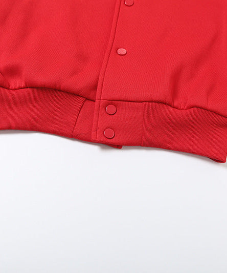 Women's Retro Varsity Bomber Jacket - Chic Red & Cream Fall Fashion Essential