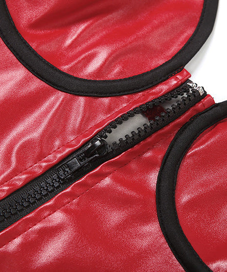 Red Hot Faux Leather Halter Crop Top - Zip-Up Edgy Party & Clubwear for Fall