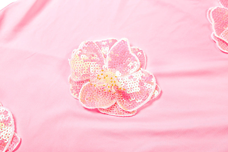 Sparkle & Bloom Pink Glitter Floral Mini Dress - Bodycon Party Glam for Fall Events