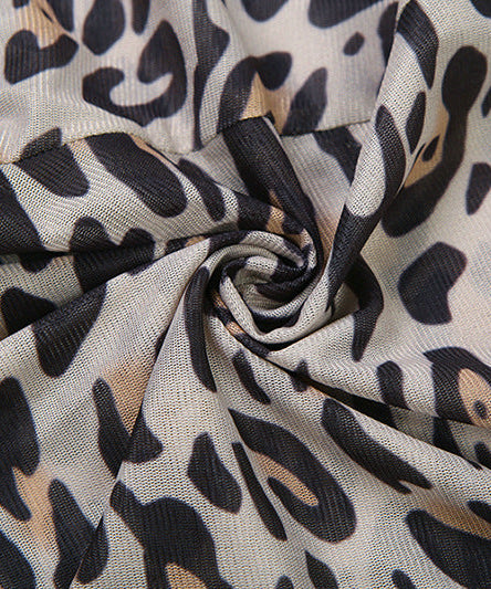 Fierce Leopard Print Mesh & Feather Two-Piece Set - Your Ultimate Halloween & Party Look