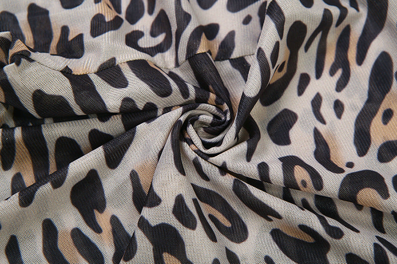 Fierce Leopard Print Mesh & Feather Two-Piece Set - Your Ultimate Halloween & Party Look