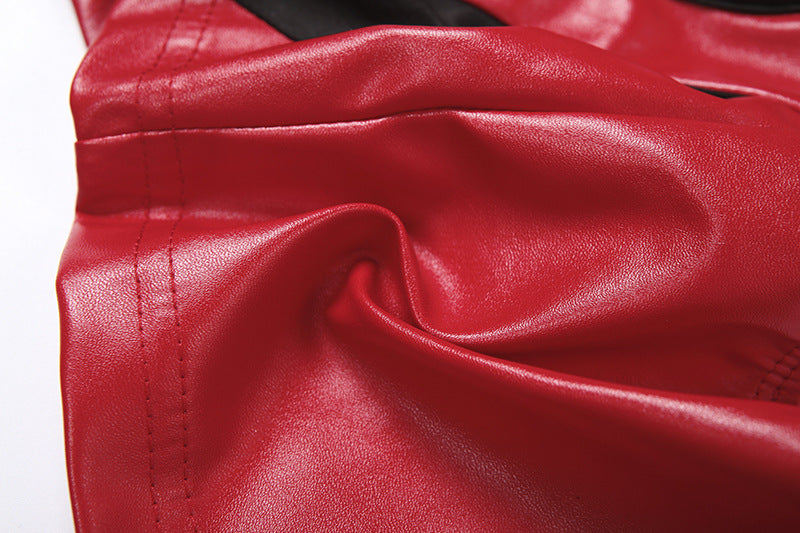 Red Hot Faux Leather Halter Crop Top - Zip-Up Edgy Party & Clubwear for Fall