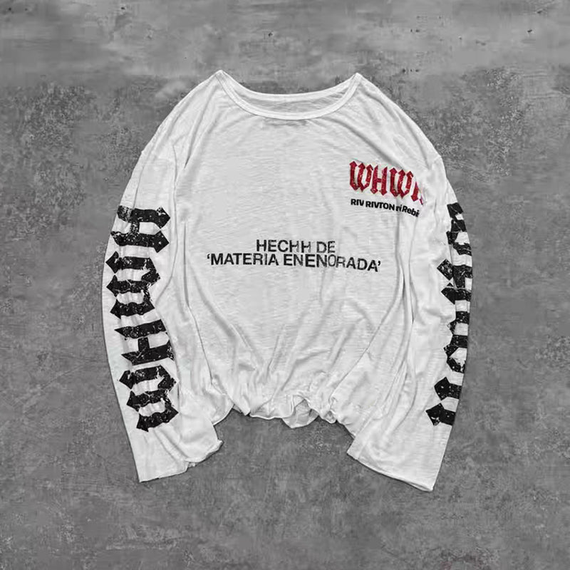 Edgy White Graphic Long Sleeve Tee for Women - Fall Street Style & Layering Top
