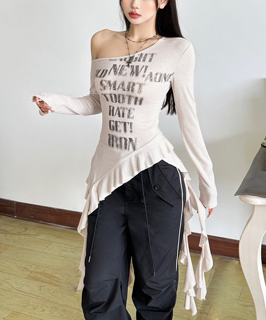 Rebel Ruffle: Asymmetrical One-Shoulder Graphic Top | Fall Street Style Essential