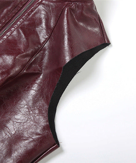Sleek Burgundy Faux Leather Zip-Up Vest - Edgy Fall Fashion Essential for Women