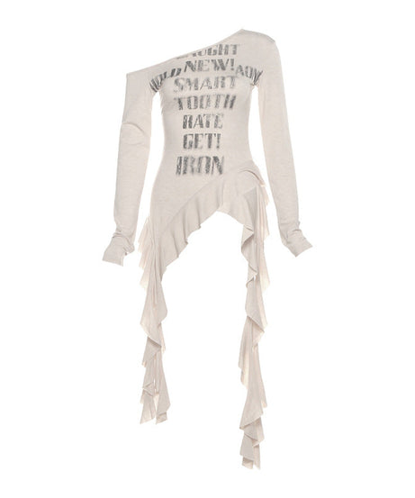 Rebel Ruffle: Asymmetrical One-Shoulder Graphic Top | Fall Street Style Essential