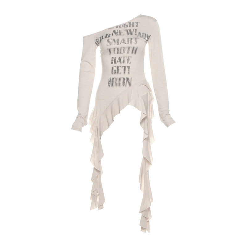 Rebel Ruffle: Asymmetrical One-Shoulder Graphic Top | Fall Street Style Essential