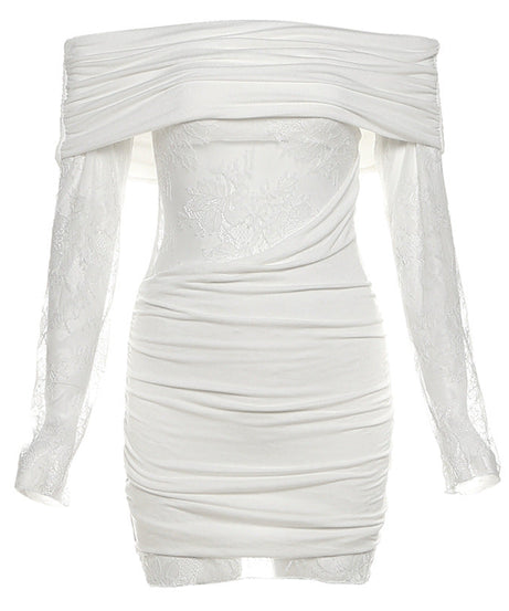 Stunning White Off-Shoulder Lace Ruched Bodycon Mini Dress | Fall & Holiday Party Ready