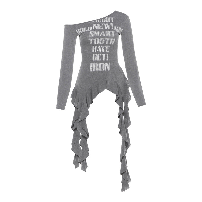 Rebel Ruffle: Asymmetrical One-Shoulder Graphic Top | Fall Street Style Essential