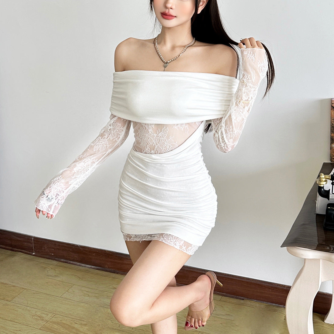 Stunning White Off-Shoulder Lace Ruched Bodycon Mini Dress | Fall & Holiday Party Ready