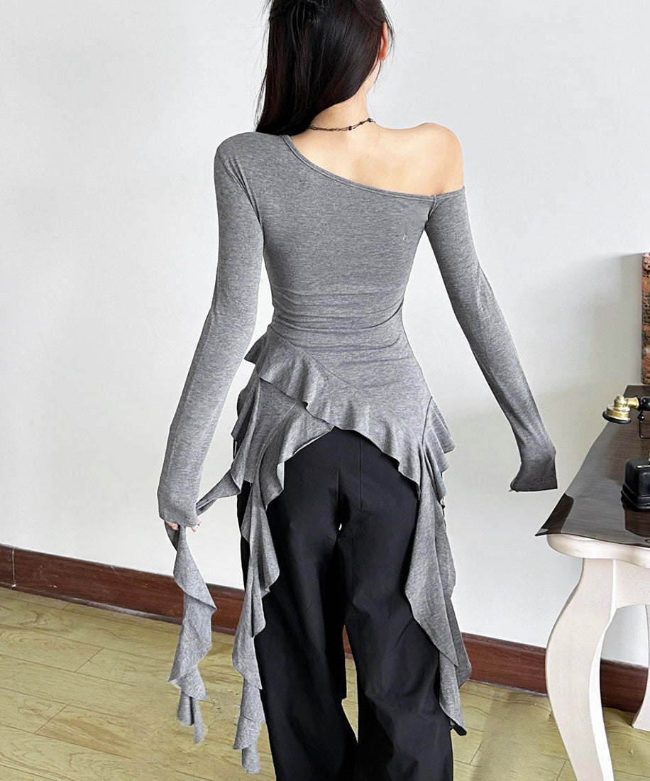 Rebel Ruffle: Asymmetrical One-Shoulder Graphic Top | Fall Street Style Essential