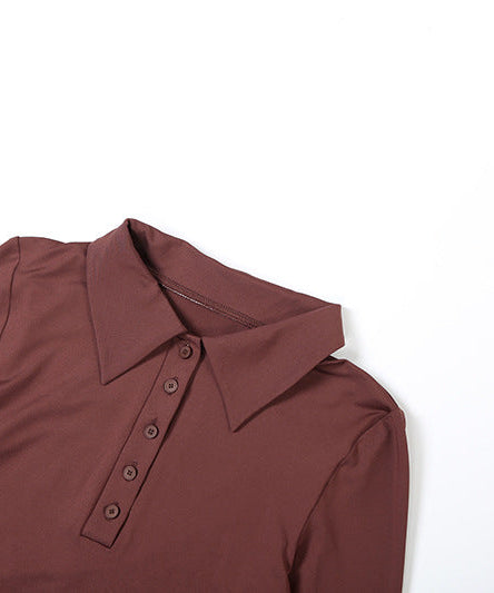 Elevate Your Autumn Style: Chic Merlot Ruched Mini Dress with Polo Collar & Statement Tie Cuffs