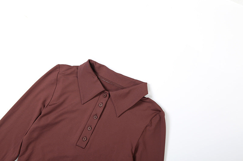 Elevate Your Autumn Style: Chic Merlot Ruched Mini Dress with Polo Collar & Statement Tie Cuffs