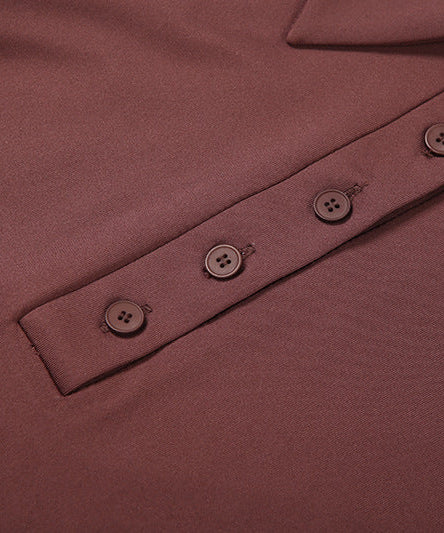 Elevate Your Autumn Style: Chic Merlot Ruched Mini Dress with Polo Collar & Statement Tie Cuffs