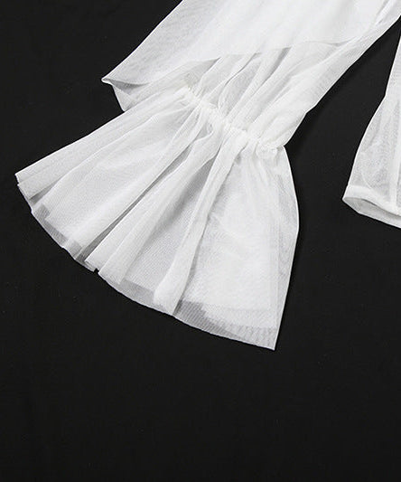 Enchanting Sheer Ruffle Blouse | Romantic Bell Sleeve Top for Fall & Holidays