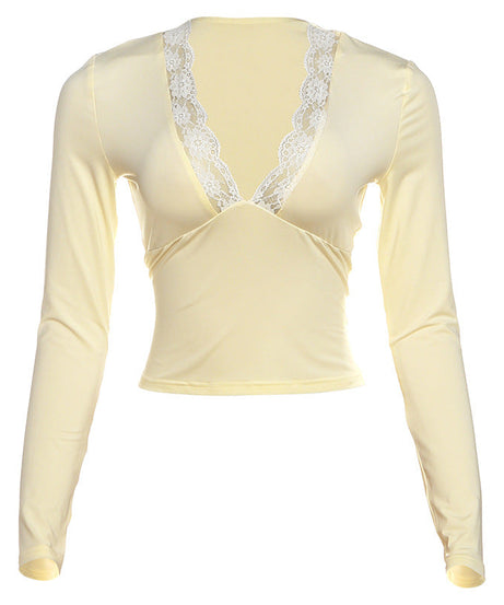 Buttery Soft Lace Trim V-Neck Long Sleeve Top - Your Chic Fall Layering Essential