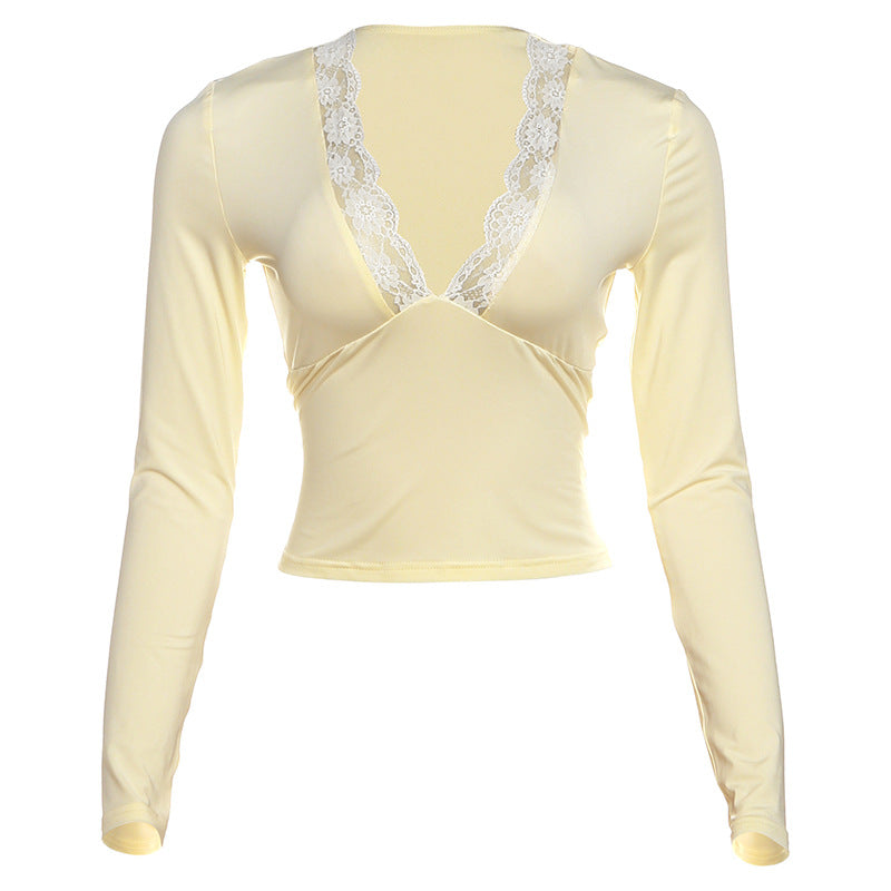 Buttery Soft Lace Trim V-Neck Long Sleeve Top - Your Chic Fall Layering Essential