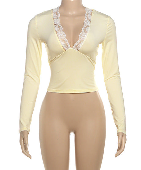 Buttery Soft Lace Trim V-Neck Long Sleeve Top - Your Chic Fall Layering Essential