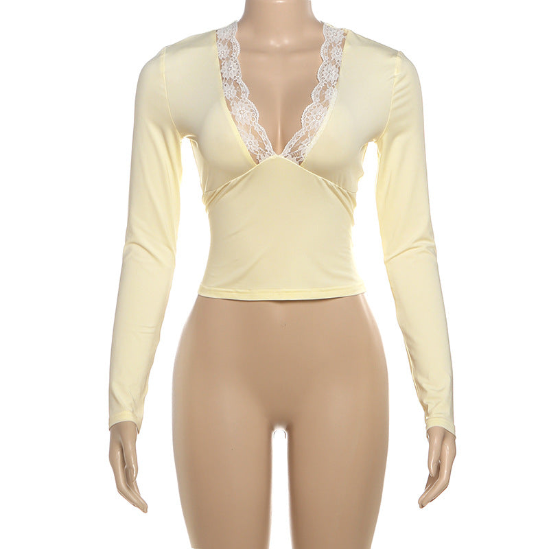 Buttery Soft Lace Trim V-Neck Long Sleeve Top - Your Chic Fall Layering Essential