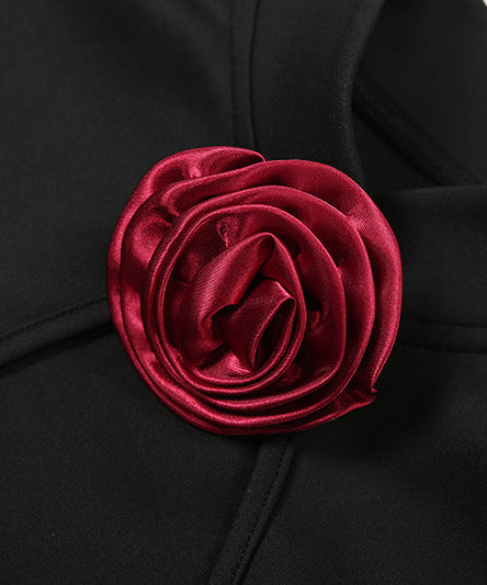 Black Rose High-Slit Maxi Dress with Keyhole Neckline – Fall & Holiday Gala Ready