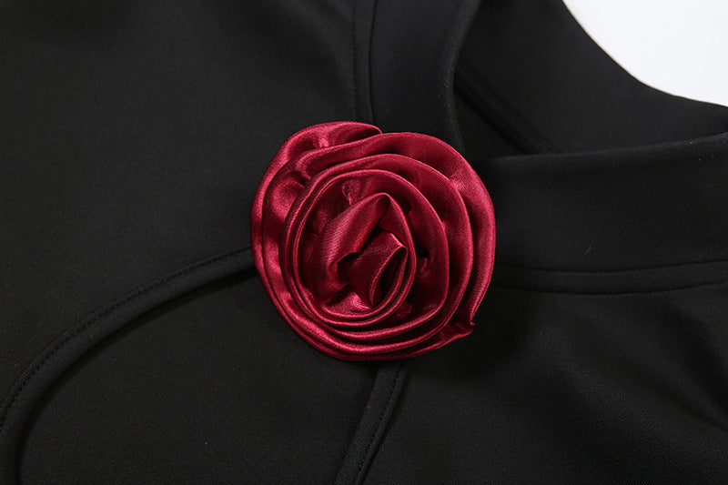 Black Rose High-Slit Maxi Dress with Keyhole Neckline – Fall & Holiday Gala Ready