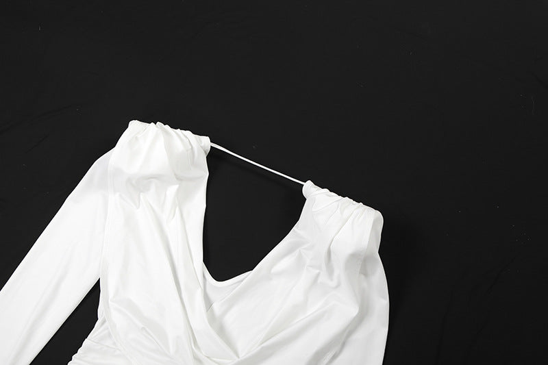 Effortless Glamour: White Cowl Neck Ruched Maxi Dress for Fall & Holiday Events