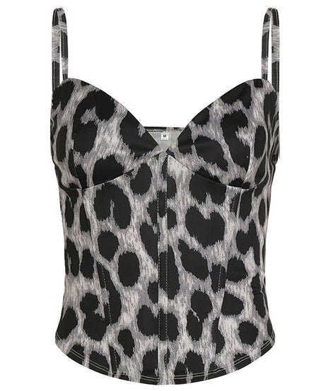 Edgy Grey Leopard Print Bustier Cami Top - Trendy Fall Nights & Holiday Ready