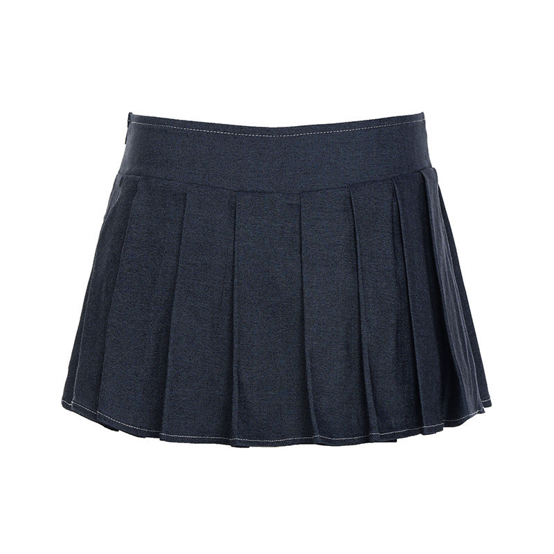 Preppy Chic Dark Wash Pleated Mini Skirt – Your Go-To Fall Style Essential