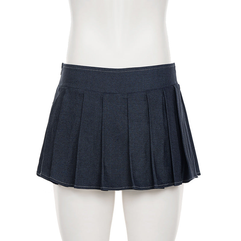 Preppy Chic Dark Wash Pleated Mini Skirt – Your Go-To Fall Style Essential