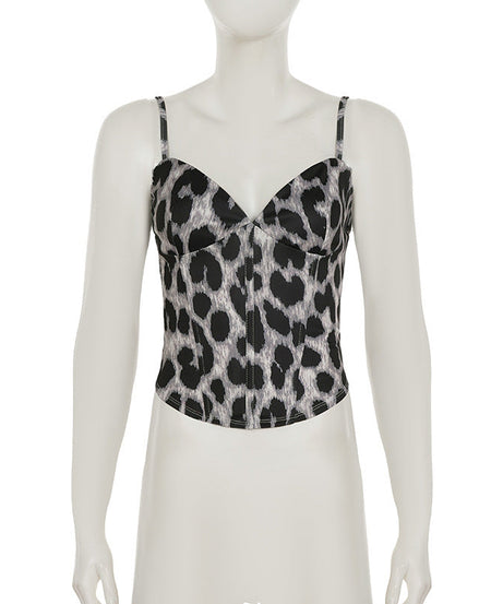 Edgy Grey Leopard Print Bustier Cami Top - Trendy Fall Nights & Holiday Ready