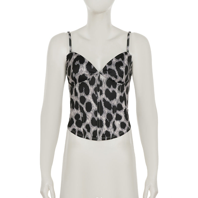 Edgy Grey Leopard Print Bustier Cami Top - Trendy Fall Nights & Holiday Ready