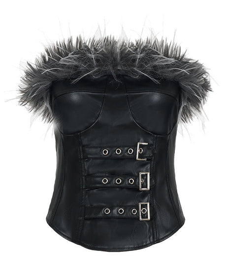 Fierce Feather & Buckle Faux Leather Corset Top – Your Go-To for Halloween & Edgy Fall Nights