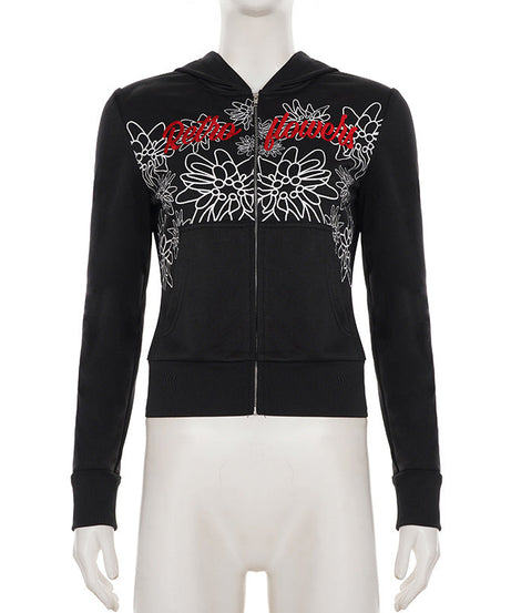 Hello Hotties Floral Zip-Up Hoodie for Women - Cozy Fall Style