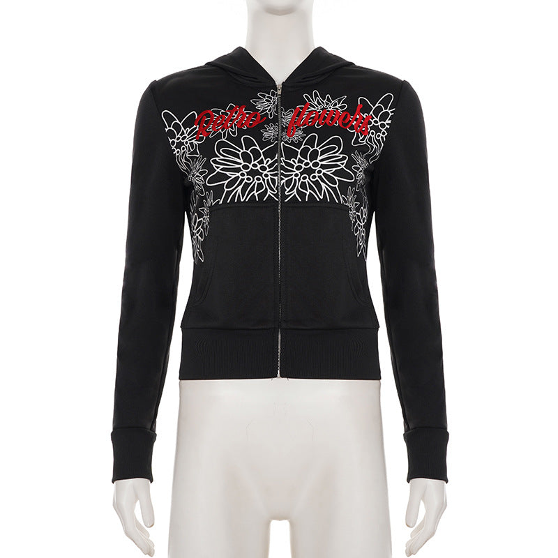 Hello Hotties Floral Zip-Up Hoodie for Women - Cozy Fall Style