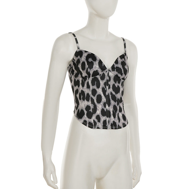 Edgy Grey Leopard Print Bustier Cami Top - Trendy Fall Nights & Holiday Ready