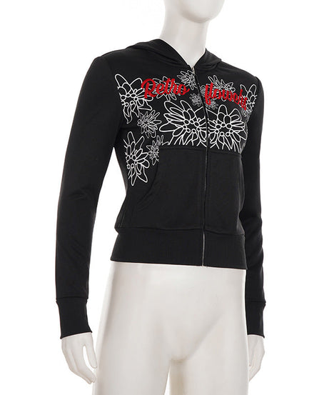 Hello Hotties Floral Zip-Up Hoodie for Women - Cozy Fall Style