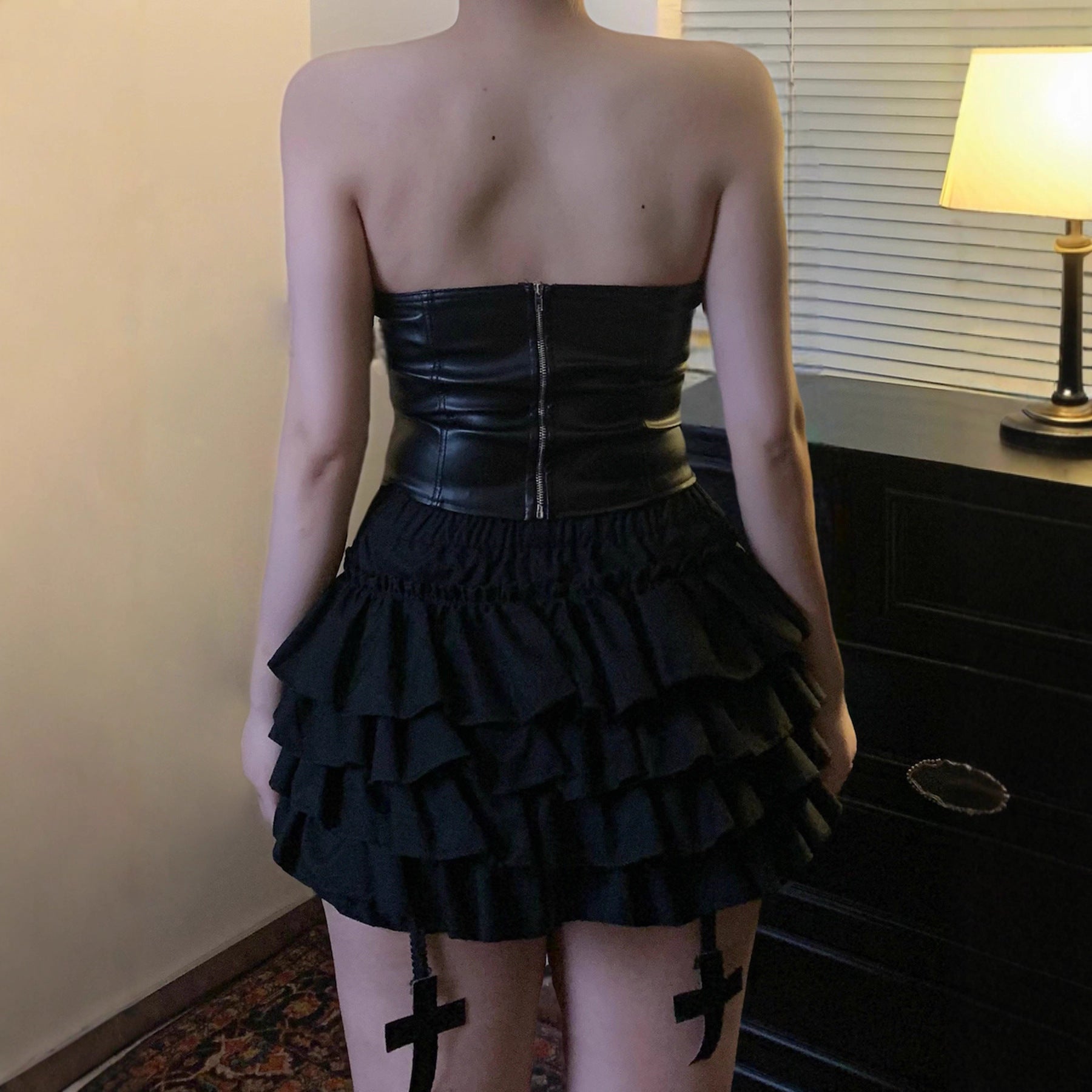 Fierce Feather & Buckle Faux Leather Corset Top – Your Go-To for Halloween & Edgy Fall Nights