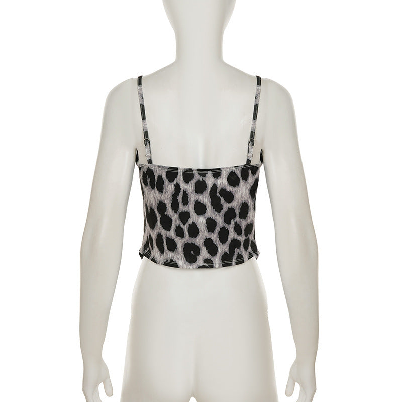 Edgy Grey Leopard Print Bustier Cami Top - Trendy Fall Nights & Holiday Ready