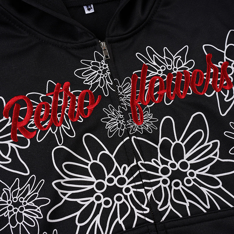 Hello Hotties Floral Zip-Up Hoodie for Women - Cozy Fall Style