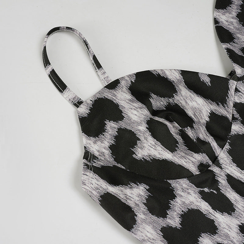 Edgy Grey Leopard Print Bustier Cami Top - Trendy Fall Nights & Holiday Ready