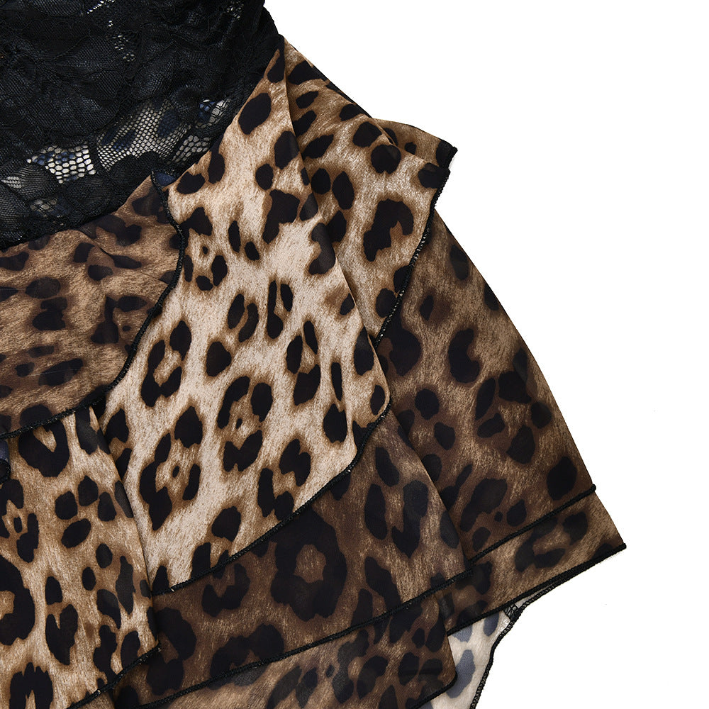 Autumn Glam: Fierce Leopard & Lace One-Shoulder Asymmetrical High-Low Dress