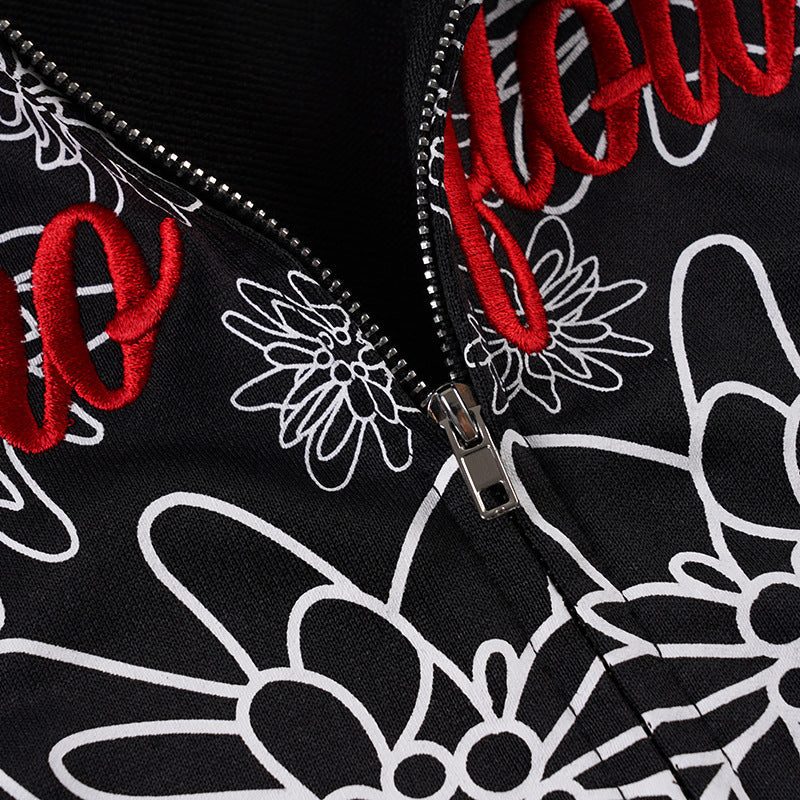 Hello Hotties Floral Zip-Up Hoodie for Women - Cozy Fall Style